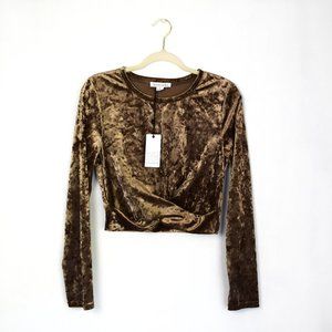 NWT LoveRiche Mocha Velvet Twist Front Crop Top